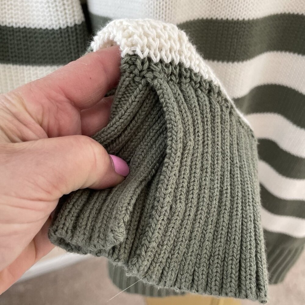 Aerie Bistro Roll Neck Relaxed Sweater Women's L Olive Green Striped Cotton NWOT - Picture 14 of 16